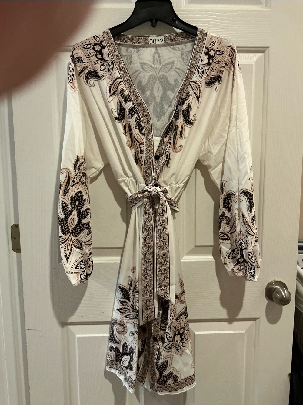 Boho Paisley Wrap Mini Dress - Cream with Brown Accents